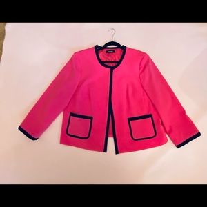 Nine West Open Jacket worn once. Pretty bright pink  trimmed in black